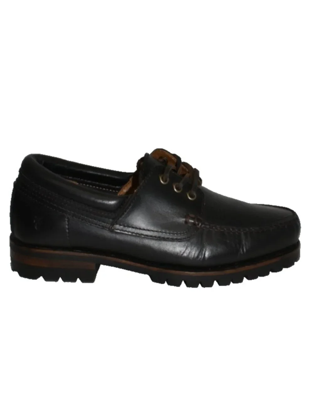 New! Frye Men's Size 9 D Hudson Leather Campmoc Lug Sole Boat Shoes Black DD150A